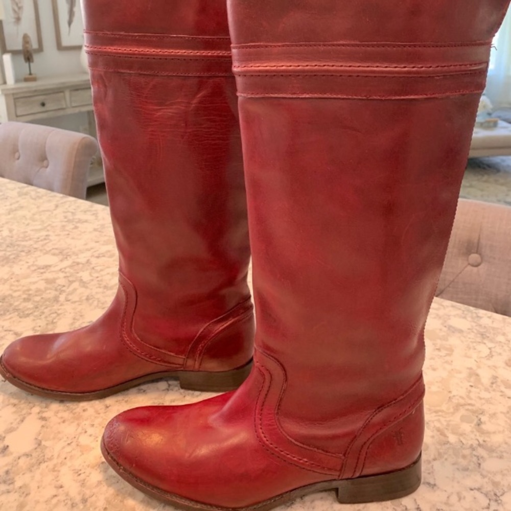 Frye Knee Length Red Boots 9.5